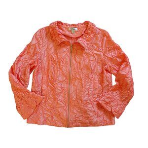 Flair Women's Jacket Peach Full Zip Unique Textured Shiny Lightweight Size XL